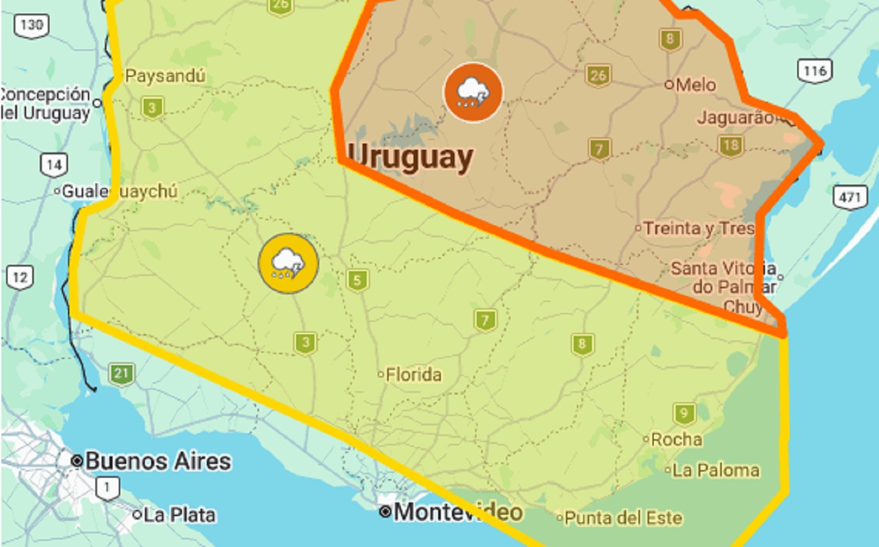 Maldonado bajo advertencia amarilla por tormentas puntualmente fuertes